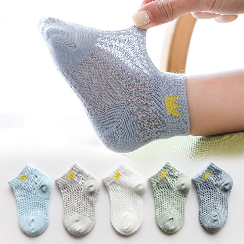 Set 5 Đôi Tất Lưới Siêu Mỏng Thoáng Khí In Hình Vương Miện Dễ Thương Cho Bé 3-8 Tuổi