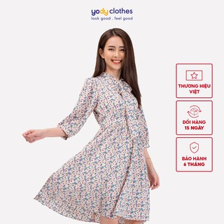 Đầm dáng xòe YODY họa tiết hoa cột nơ dài tay thanh lịch VDN3590