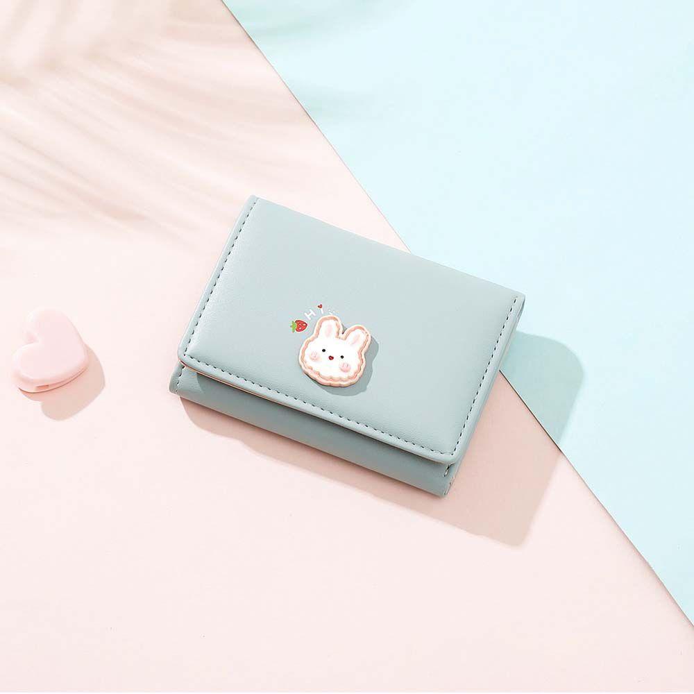 QQMALL Ví Da PU Gập Làm Ba Đựng Thẻ / Tiền Xu In Hình Thỏ Dễ Thương Cho Nữ Giá Đỡ