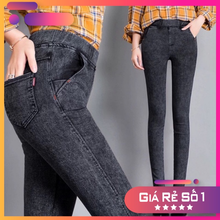 Quần Legging Giả Jeans Cạp Cao Ôm Dáng Dày Dặn Co Giãn Tốt