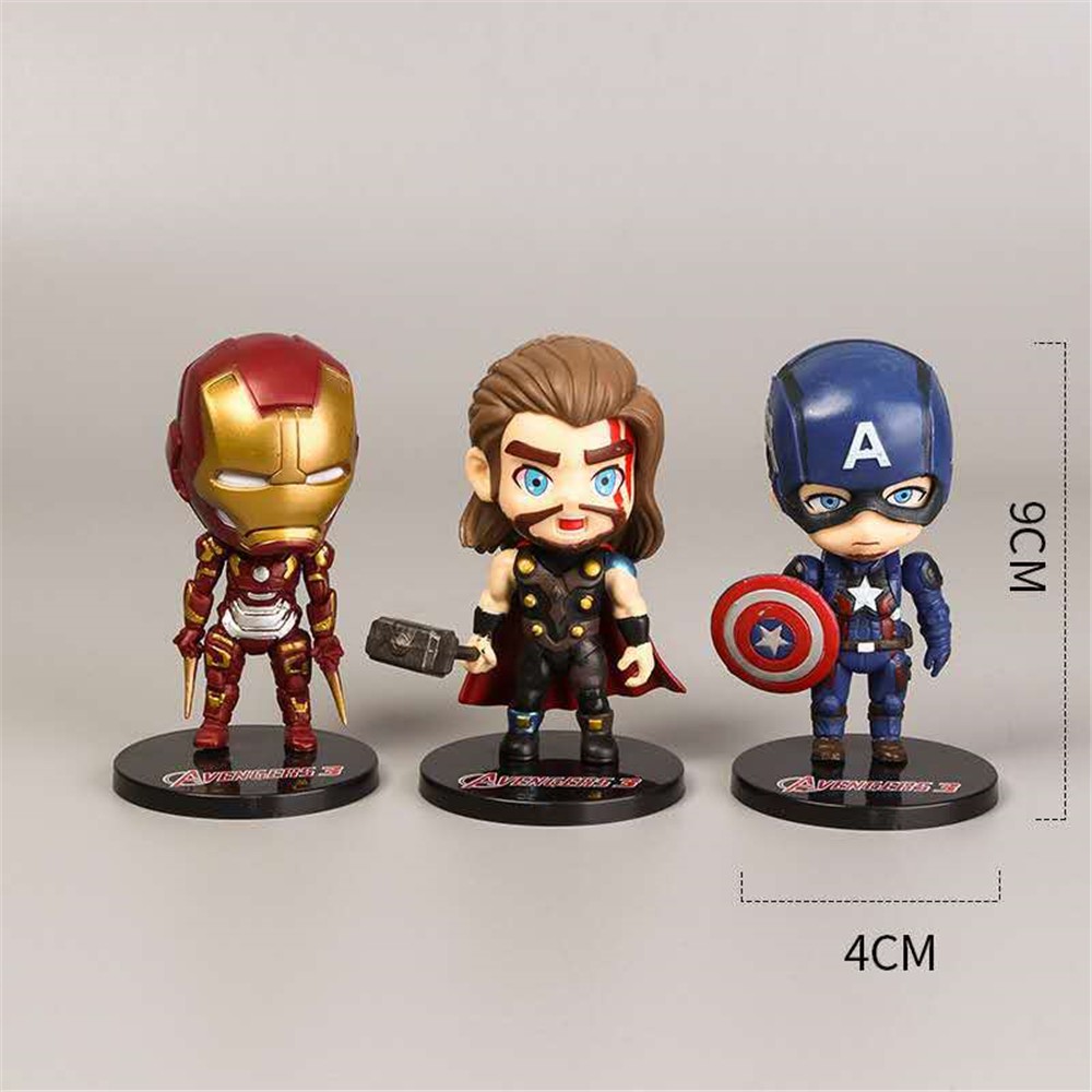 Set 6 Đồ trang trí Nhân Vật Captain America Phiên Bản Chibi Đáng Yêu