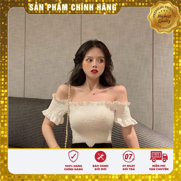 Xả Lỗ 1125A11B1 Áo trễ vai tay con voan nhún kiểu croptop năng động, cá tính Xả Lỗ