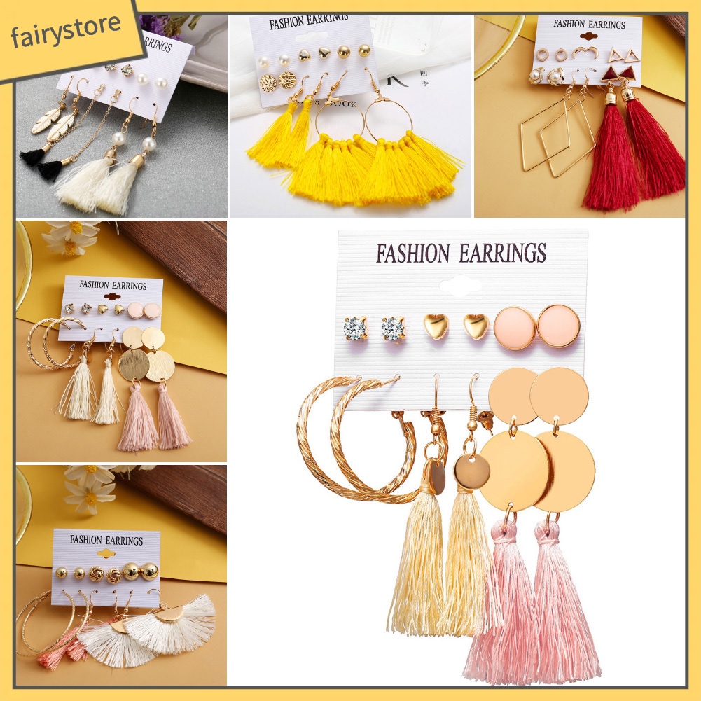 Set 6 đôi khuyên tai phong cách bohemian xinh xắn thời trang dành cho nữ