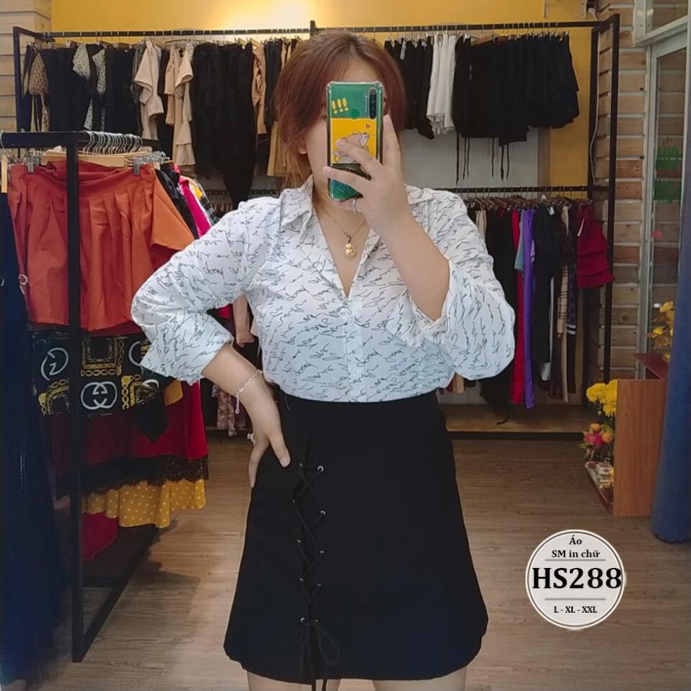 Áo sơ mi nữ bigsize in chữ - Size 55-90kg L XL XXL  - Phôm Áo kiểu bigsize nữ - Đi chơi công sở - Màu Đen Trắng HS288 😍