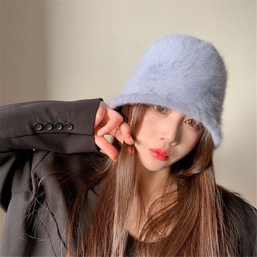 MIH Mũ Lông Mềm Màu Trơn Giữ Ấm Thời Trang