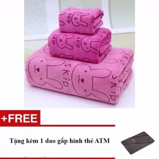 Bộ 3 khăn tắm - khăn mặt - khăn lau + tặng 1 dao gấp hình thẻ atm