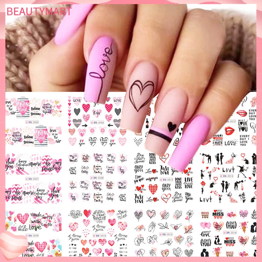 Nhãn Dán Móng Tay Siêu Mỏng Hình Trái Tim Lãng Mạn