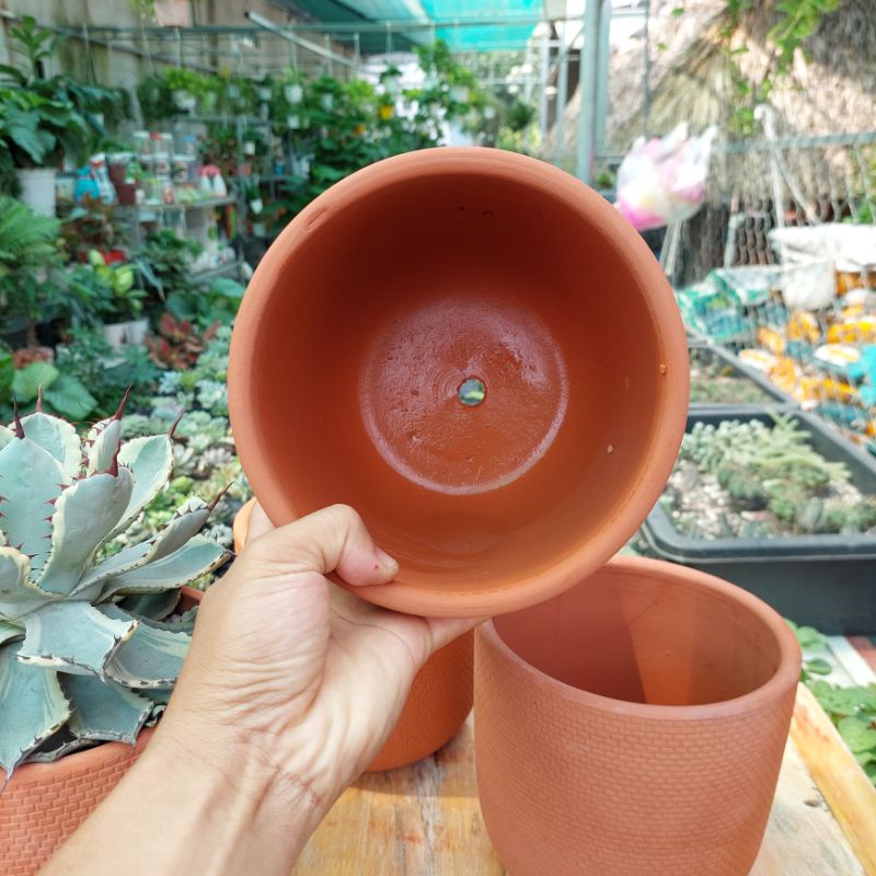 Chậu đất nung, Chậu sen đá - Trụ 1516, miệng chậu 15cm, chiều cao 16cm
