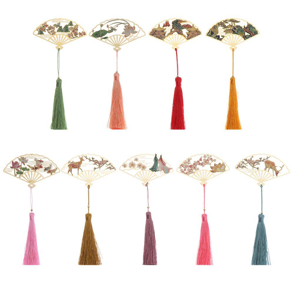 PINEVN Thẻ Đánh Dấu Trang Sách Bằng Đồng Thau Phối Tua Rua Phong Cách Trung Hoa