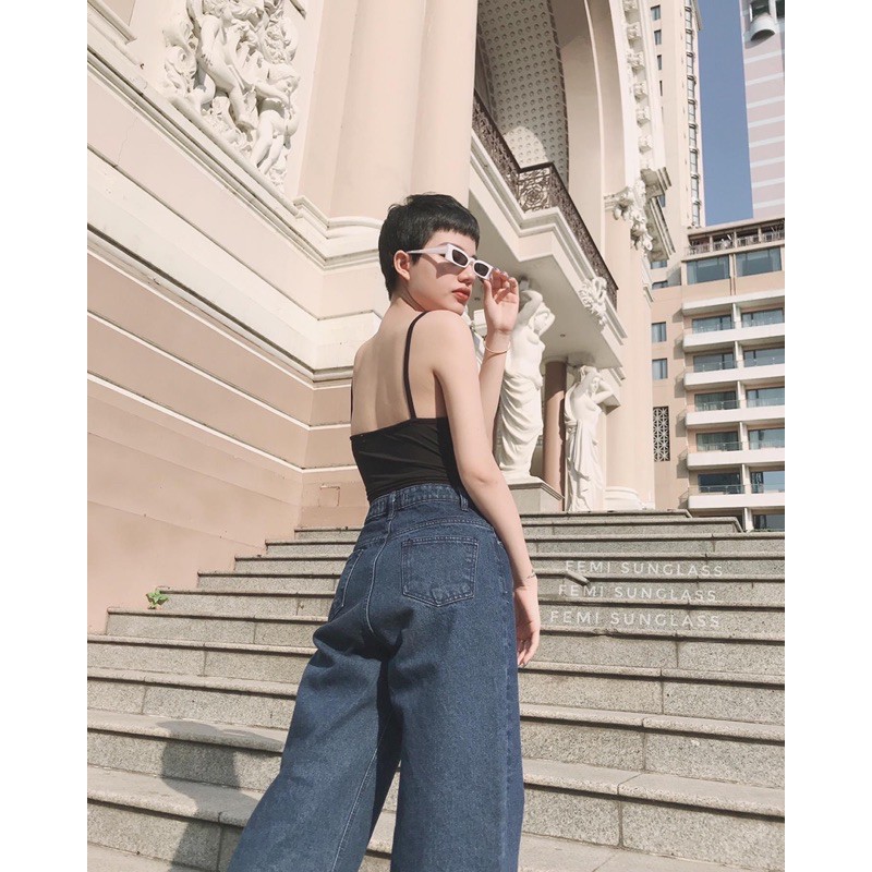 Kính râm kính mát nữ chữ nhật nhỏ ti hin sang chảnh gọng trắng chữ nhật đi biển đi du lịch