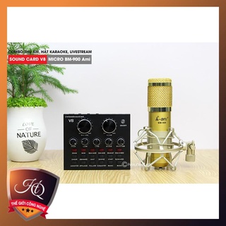 COMBO MICRO AMI BM 900 + SOUND CARD V8 - THU ÂM HÁT LIVE STREAM HÍA  SĨ