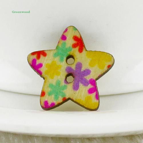 Set 100 nút gỗ 2 lỗ hình ngôi sao trang trí nhiều màu đẹp mắt