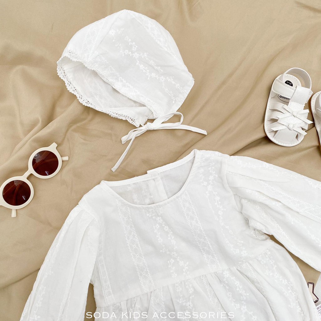 Body cho bé gái SODA KIDS tặng kèm mũ ren trắng, chất liệu thô mềm, mỏng, mát