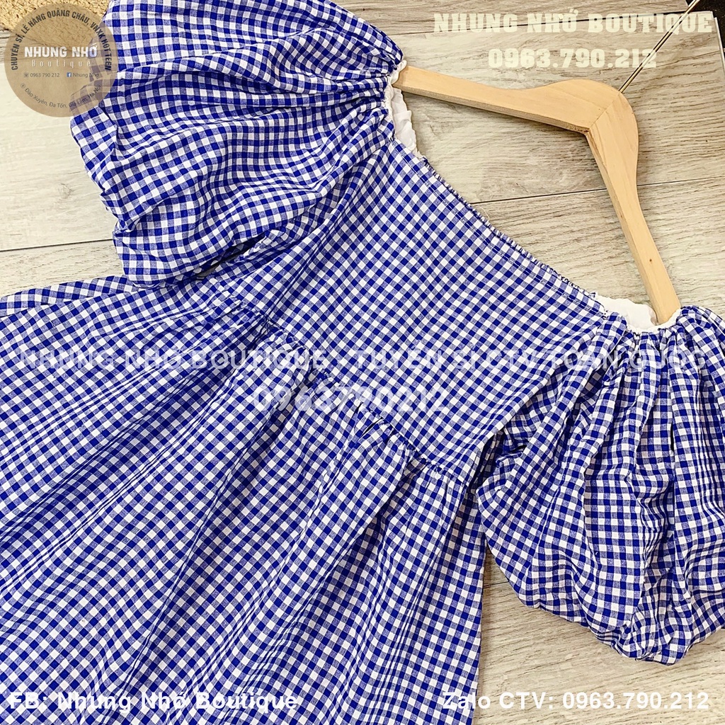 Váy sơ mi babydoll kẻ trễ vai tay bồng dáng chữ A1201N Nhung Nhớ