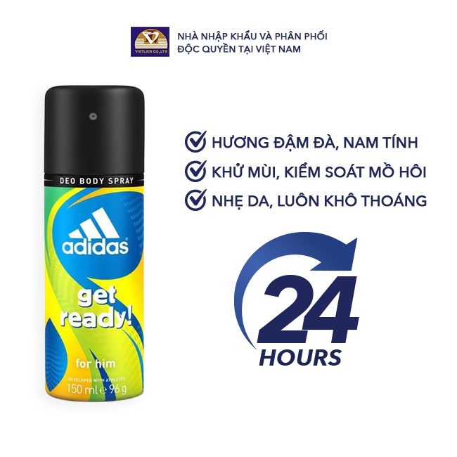 Combo 2 chai : Xịt Khử Mùi Toàn Thân Nam Adidas - Get Ready -150ml