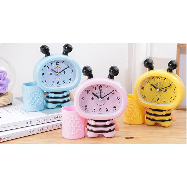 [TẶNG PIN] Đồng Hồ Báo Thức Hình Con Ong Cho Bé - Đồng Hồ Để Bàn Báo Thức Có Ống Đựng Viết Dễ Thương - Dumi Shop