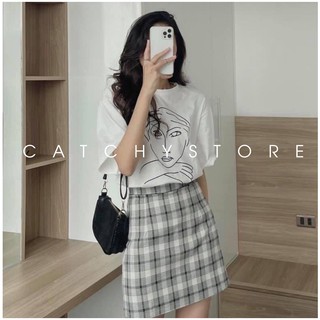 Set Bộ Áo Thun Cô Gái Cách Điệu - Mix Chân Váy Kẻ Caro Cực Xinh ( Có Bán Lẻ )