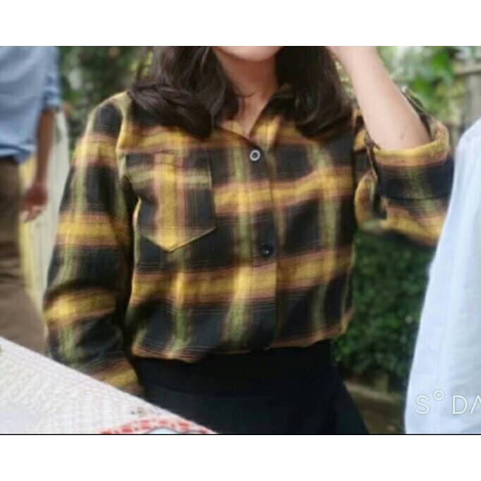 Sơ mi Flannel màu đen vàng