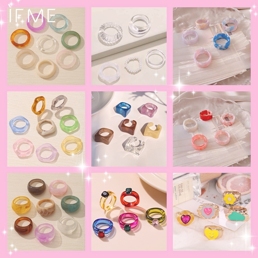 IF ME Bộ nhẫn   bằng nhựa trong suốt họa tiết trái cây dễ thương cho nữ