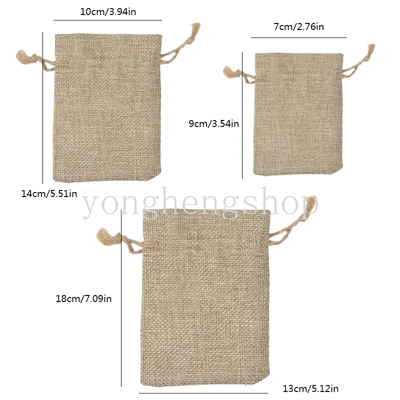 Set 10 Túi Đựng Kẹo/ Trang Sức Bằng Vải Lanh Có Dây Rút Phong Cách Cổ Điển Tiện Dụng