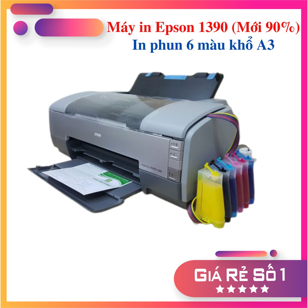 MÁY IN PHUN MÀU EPSON 1390 (MỚI 90%) - KHỔ GIẤY A3 - HỆ THỐNG NGOÀI 6 MÀU MỰC - BẢO HÀNH 3 THÁNG