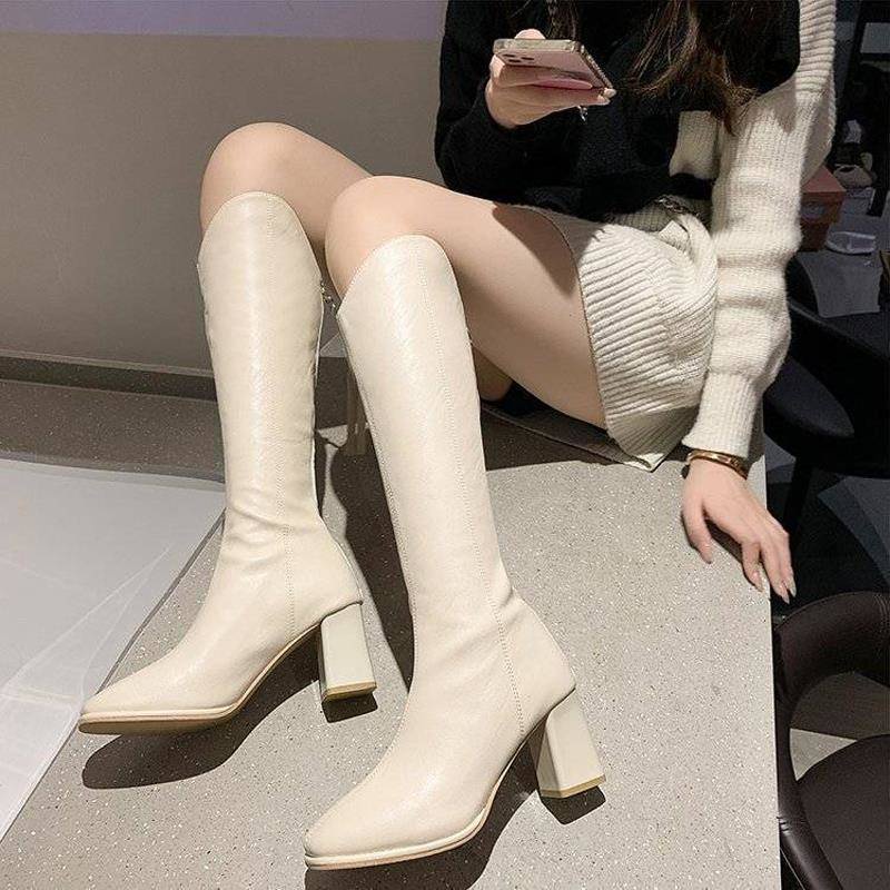 Giày Boot Cao Gót Mũi Vuông Thiết Kế Mới Thời Trang Mùa Thu Đông Dành Cho Nữ