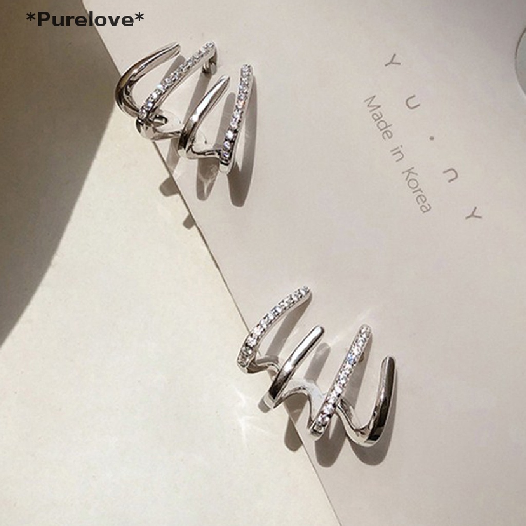 [Purelove] Bông Tai Bốn Hàng Đính Đá Đơn Giản Sáng Bóng Phong Cách Hàn Quốc Dự Tiệc Cho Nữ