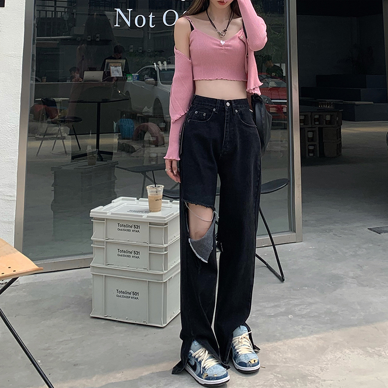 Quần Denim Nữ Lưng Cao Ống Rộng Rách Gối Thời Trang 42063 | BigBuy360 - bigbuy360.vn