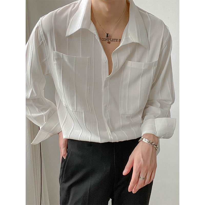 Áo Sơ Mi Tay Dài Màu Sắc Trơn Dễ Phối Đồ Thời Trang Hàn Quốc Cho Nam