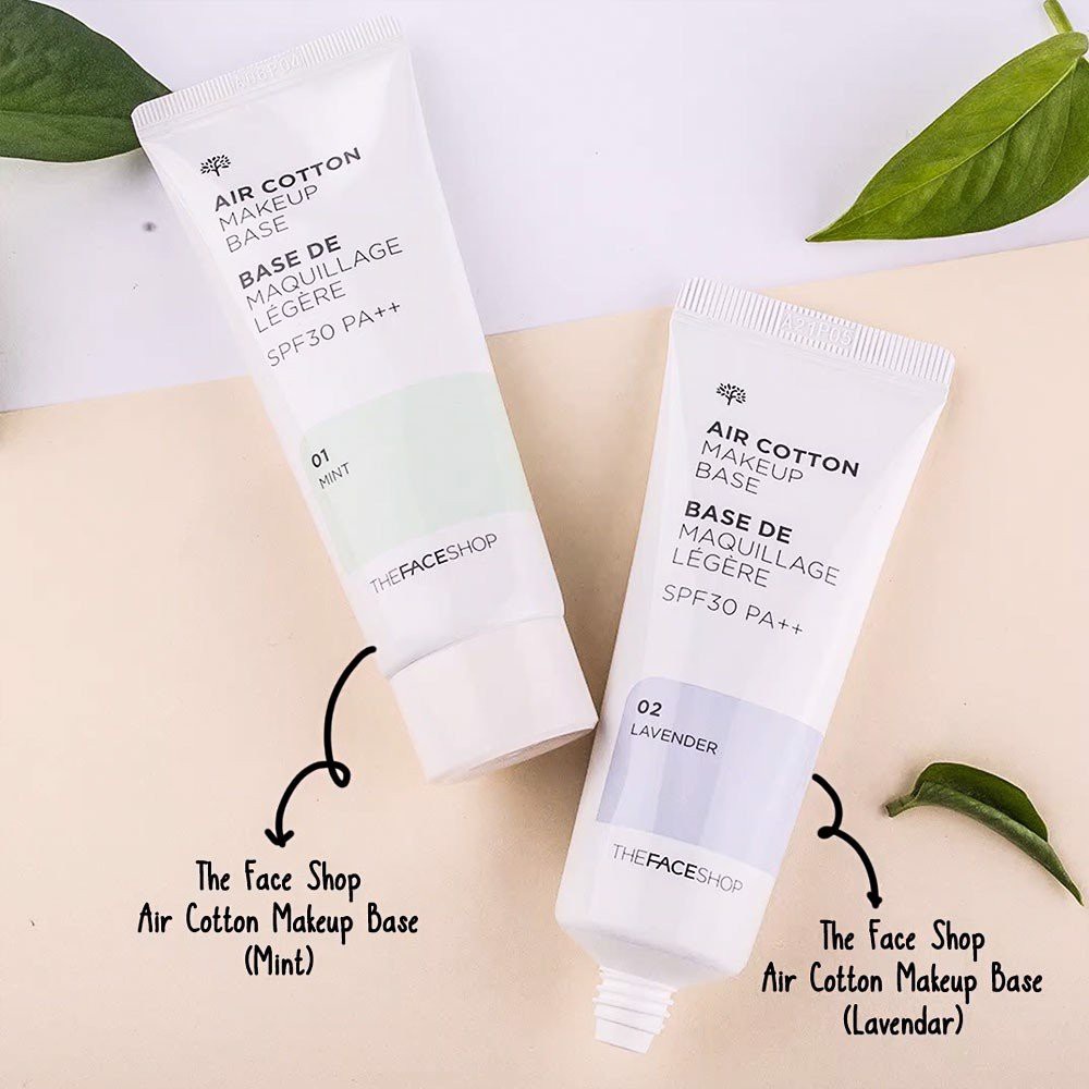 Kem Lót Chống Nắng &amp; Hiệu Chỉnh Màu Da  Make Up Base Air Cotton The Face Shop SPF30