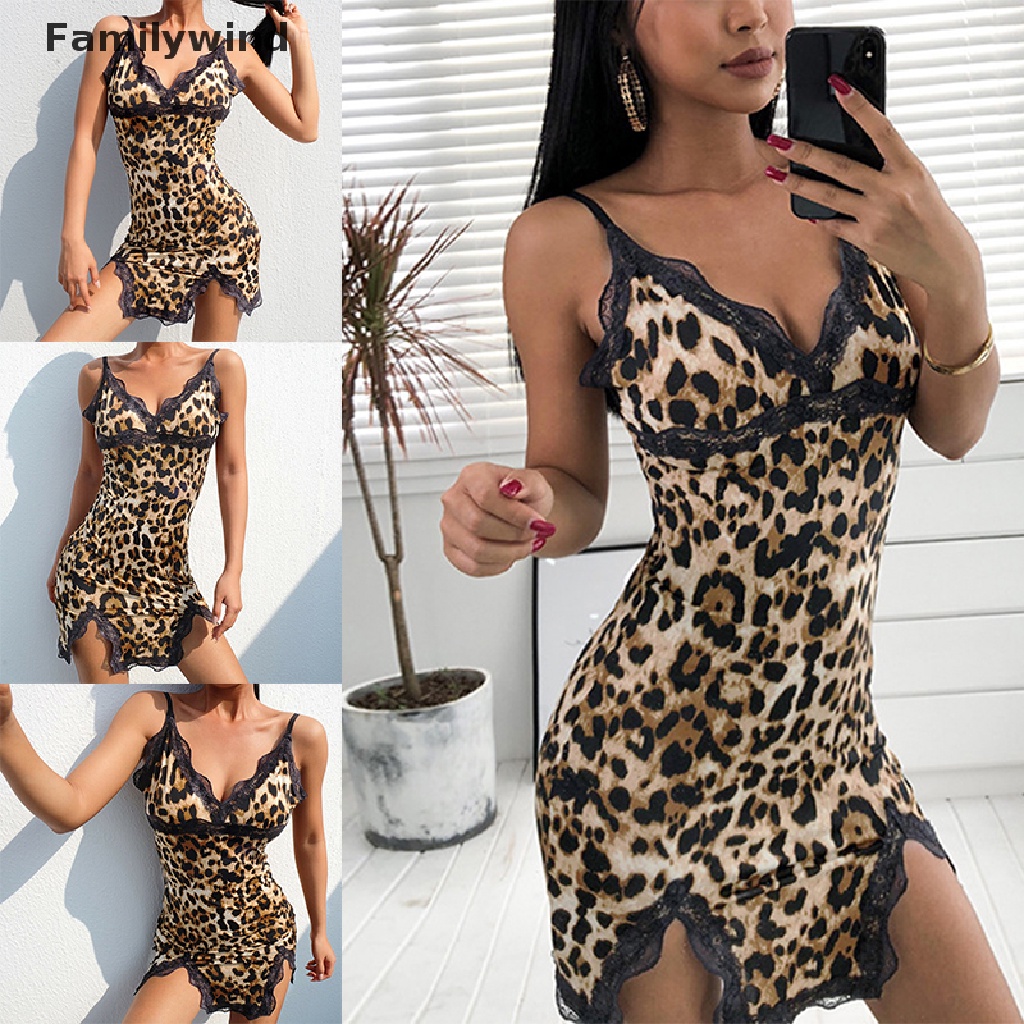 Đầm Ngủ Phối Ren Họa Tiết Da Báo Quyến Rũ Cho Nữ