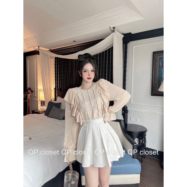 Áo sơmi pha ren sóng bèo vai