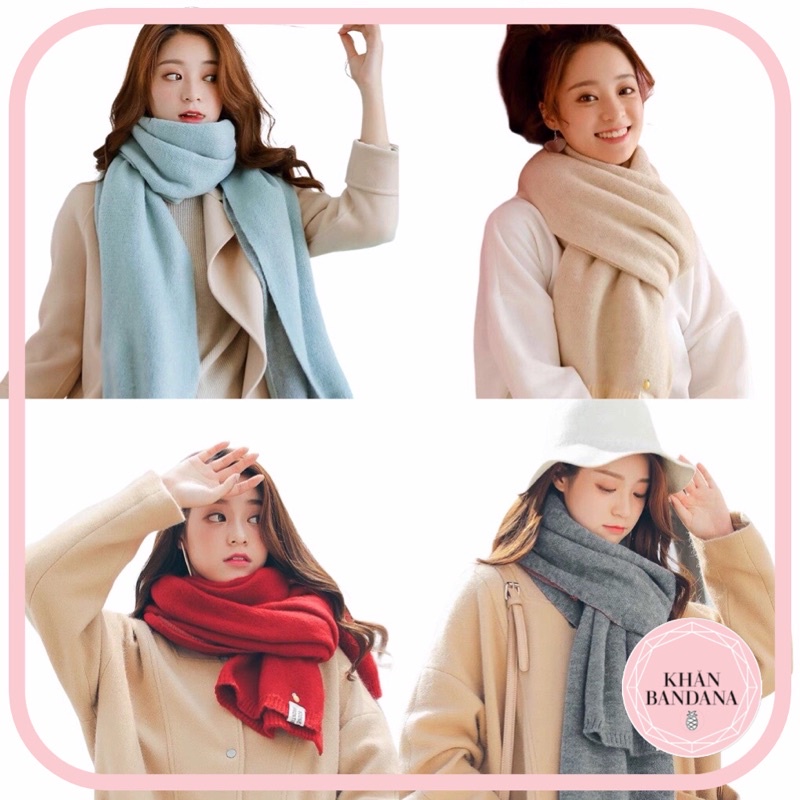 Khăn choàng cổ mùa đông ấm áp cashmere màu đơn sắc