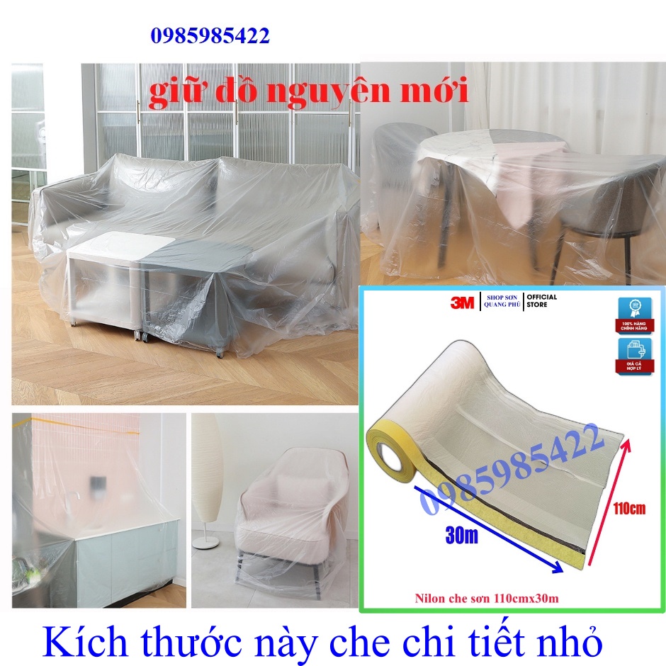 Nilong che bụi có keo dán cố định 3x15m, màng bọc nilong che chắn bụi giường tủ sửa nhà, băng dính nilon SONQUANGPHU8856