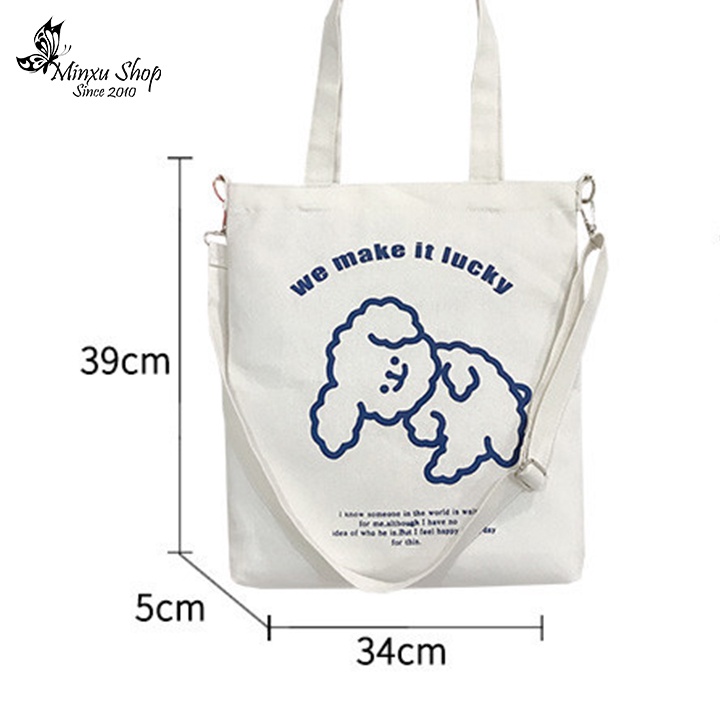 Túi vải canvas, túi đeo chéo loại to thời trang, đi học, đi chơi trẻ trung GẤU WE MAKE TV44