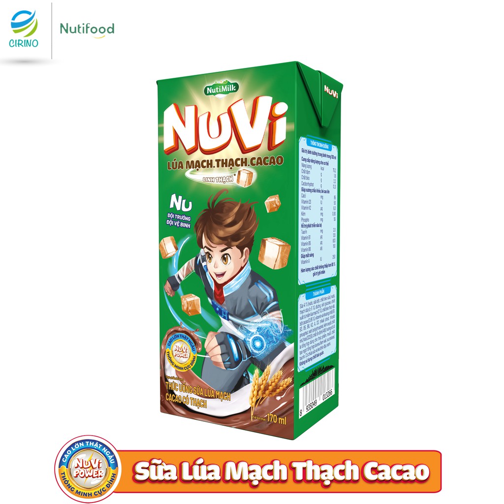 Hộp NuVi Sữa Lúa Mạch Thạch Cacao/ Sữa Chua Thạch Dâu/ Sữa Trái Cây Thạch Cam 170ml - NUTIFOOD - YOOSOO MALL