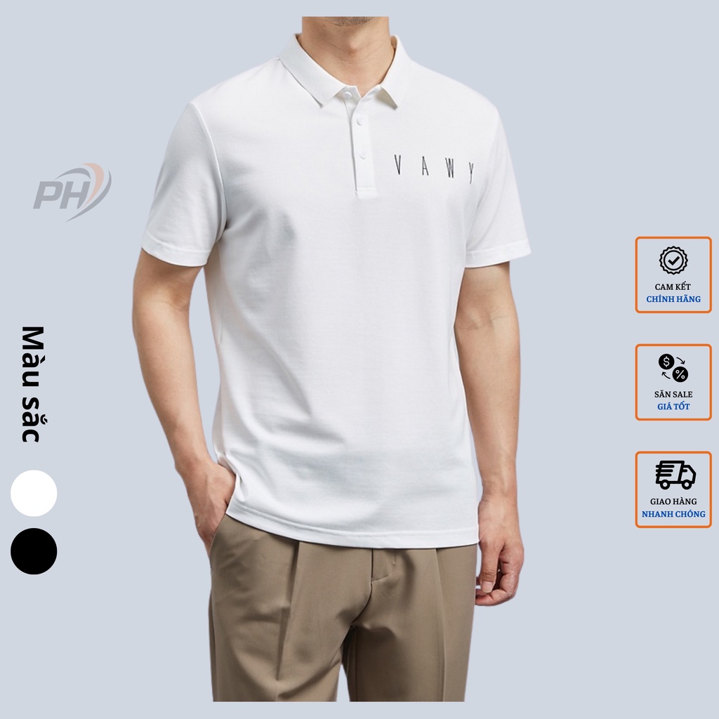 Áo Polo Nam thêu ngực VAWY Trắng, chất cotton cá sấu dày dặn mặc thoáng mát, full size phân phối độc quyền-PHSHOP204