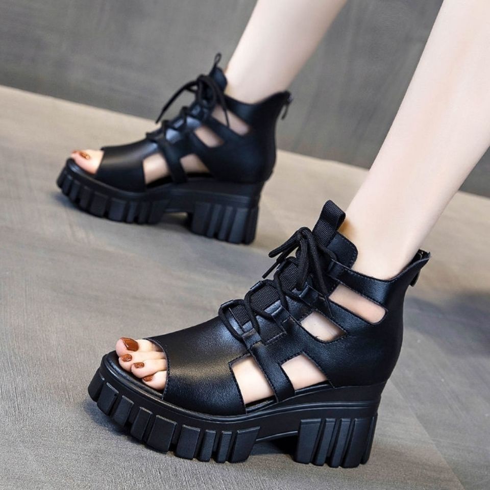 Giày Sandal Mùa Hè Đế Xuồng Dày Dặn Thoáng Khí Phong Cách La Mã Dễ Phối Đồ Cho Nữ