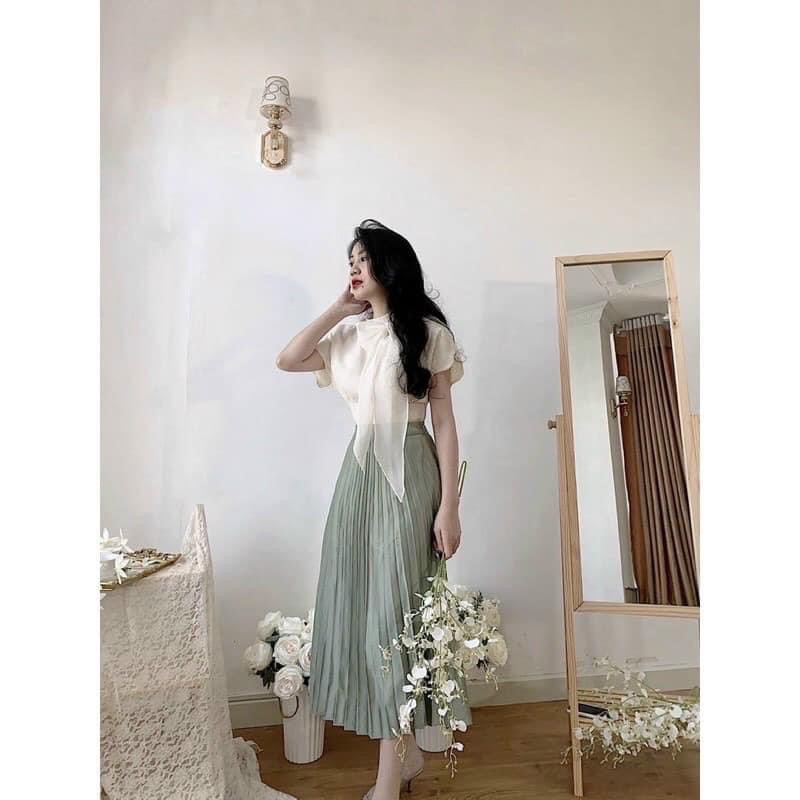 Sét Nơ Cổ Tàu Mix Chân Váy Xếp Ly | BigBuy360 - bigbuy360.vn