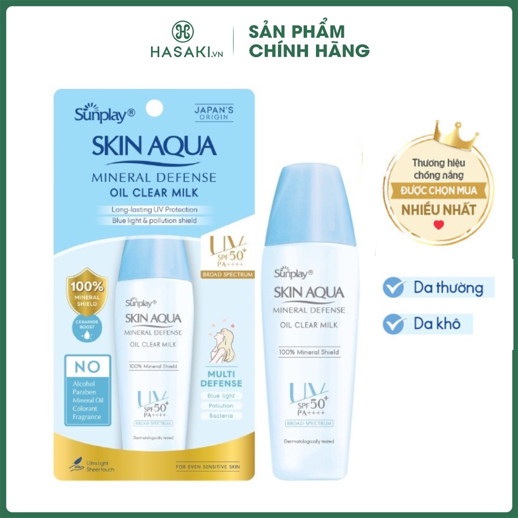 Sữa Chống Nắng Sunplay Vật Lý Bảo Vệ Da Giảm Dầu 25g Skin Aqua Mineral Defense Oil Clear Milk SPF50+ PA++++ Hasaki