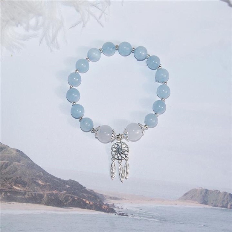 Vòng Tay Phong Thuỷ Đá AQUAMARINE Phối Chram Bạc 925 (hợp mệnh thủy , mộc )