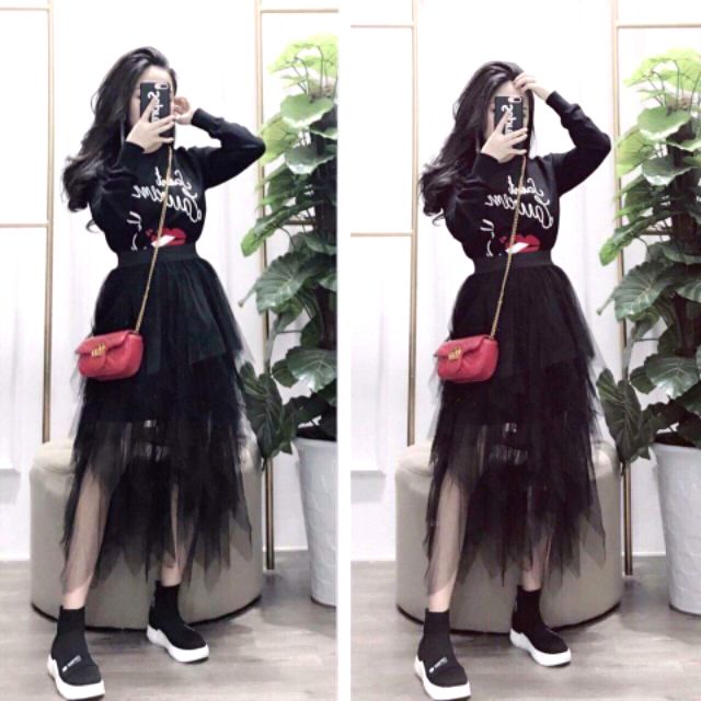 Chân váy xòe nữ - Chân váy xòe tua rua - Chân váy tầng