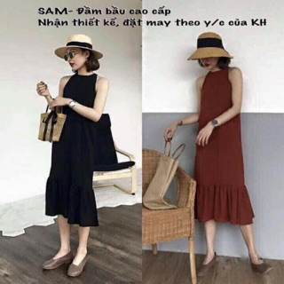 Đầm Bầu Cao Cấp-Đầm Big Size, Mẫu yếm buộc nơ vai siêu đẹp..!