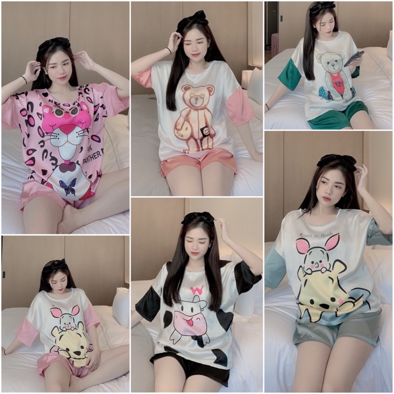 Bộ Lụa Ngủ Quần Sooc Hoạt Hình Cute Siêu Xinh Bộ Ngủ Hot Hit | BigBuy360 - bigbuy360.vn