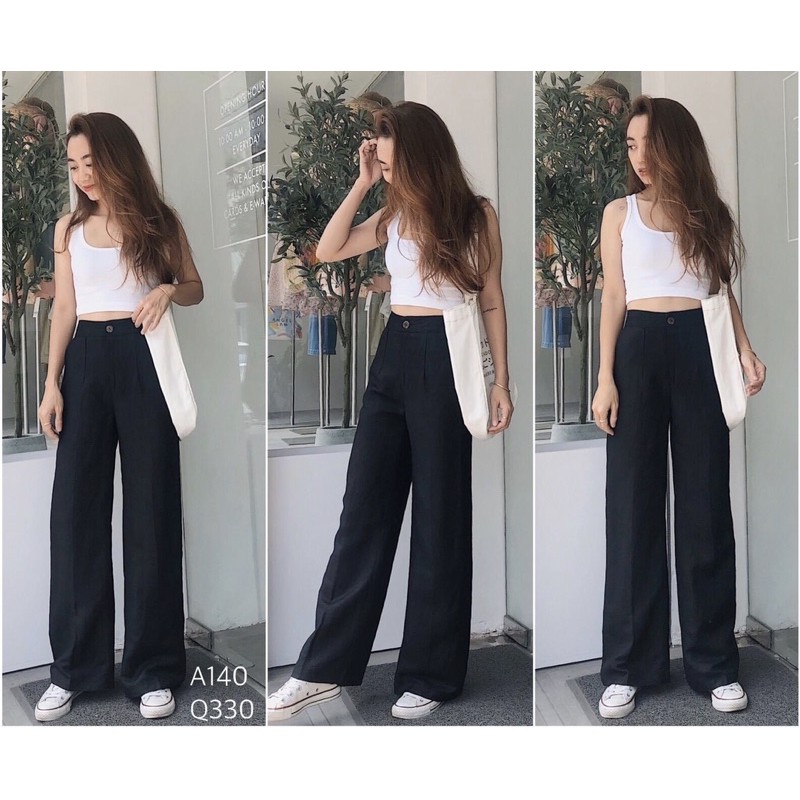 Quần Ống Rộng Quần Culottes Chất Đũi Xước