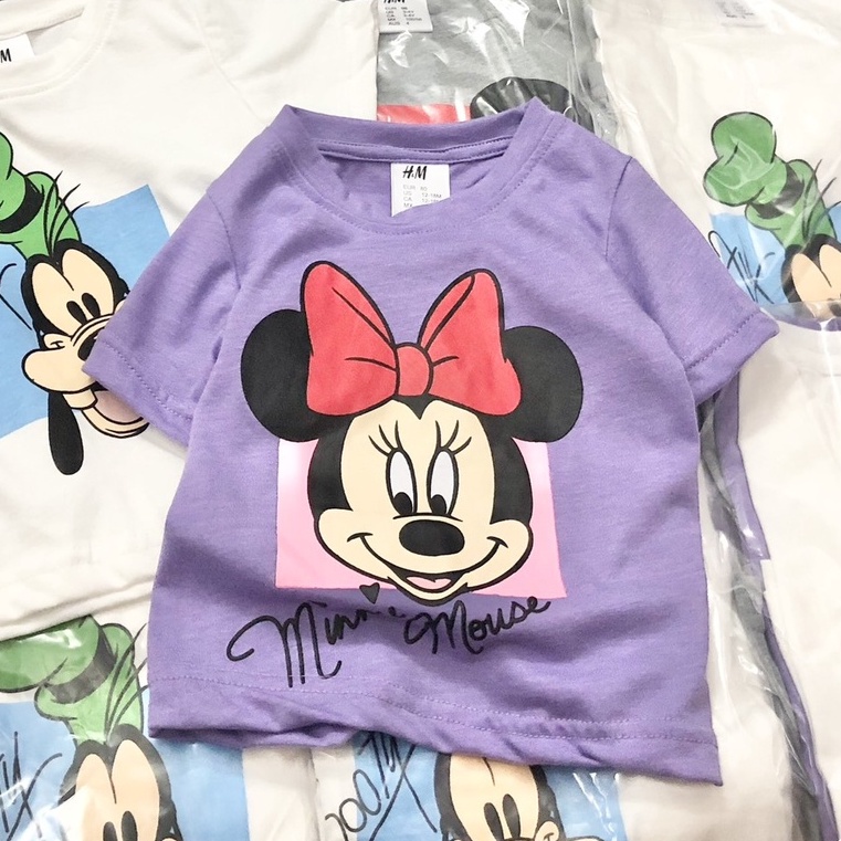 Áo thun cộc tay bé gái - Set 3 áo cotton cộc tay Minnie Hm cho bé gái size 1-6t (8-23kg)