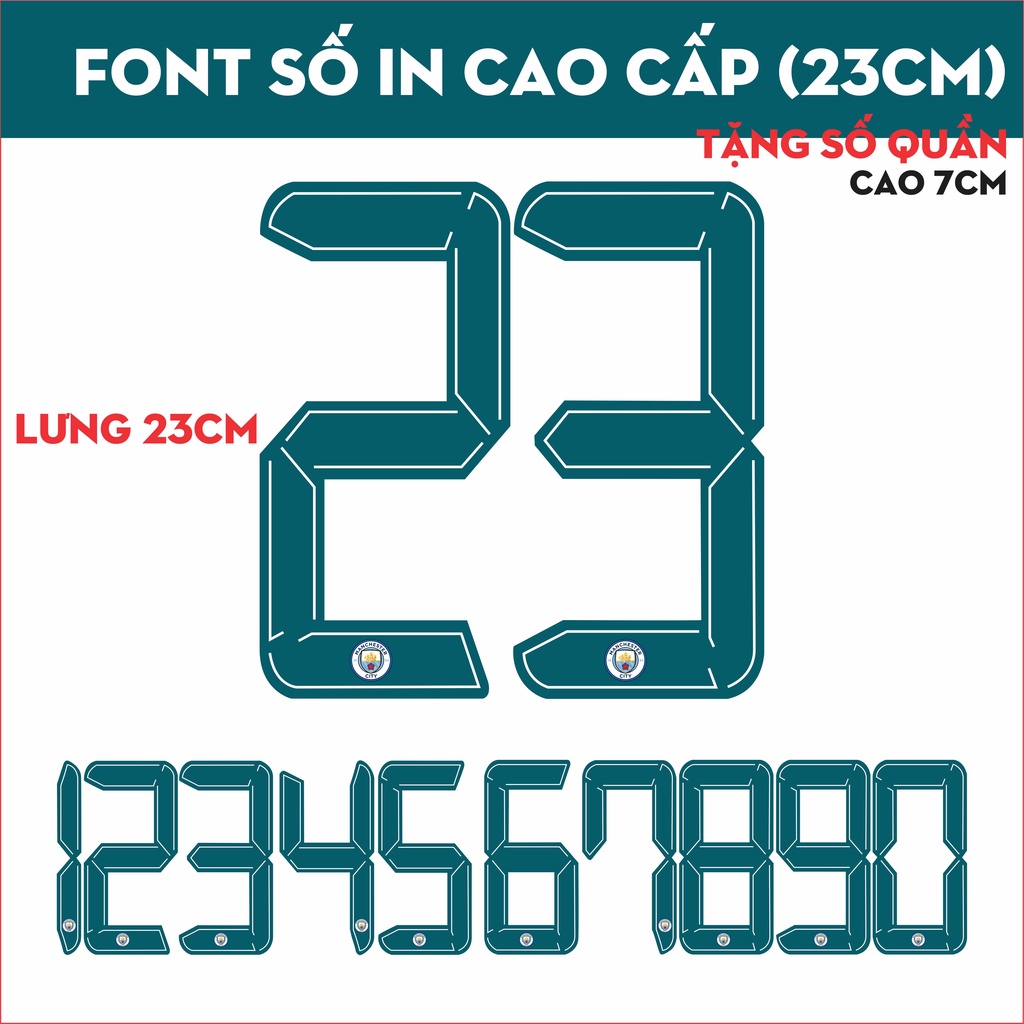 IN số VÀ TÊN CẦU THỦ FONT MANCITY - LOẠI DECAL IN CAO CẤP CAO 23CM TẶNG SỐ QUẦN