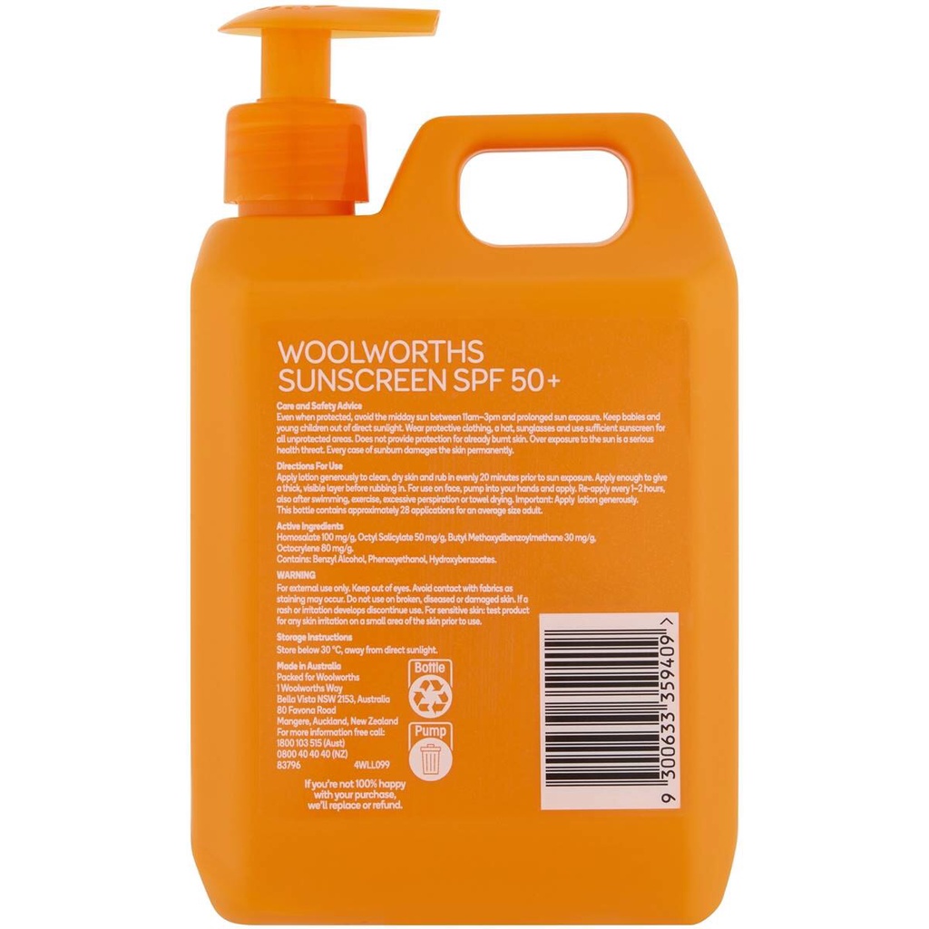 KEM CHỐNG NẮNG WOOLWORTHS EVERYDAY SPF 50+ - QUỐC DÂN ÚC CHAI 1L