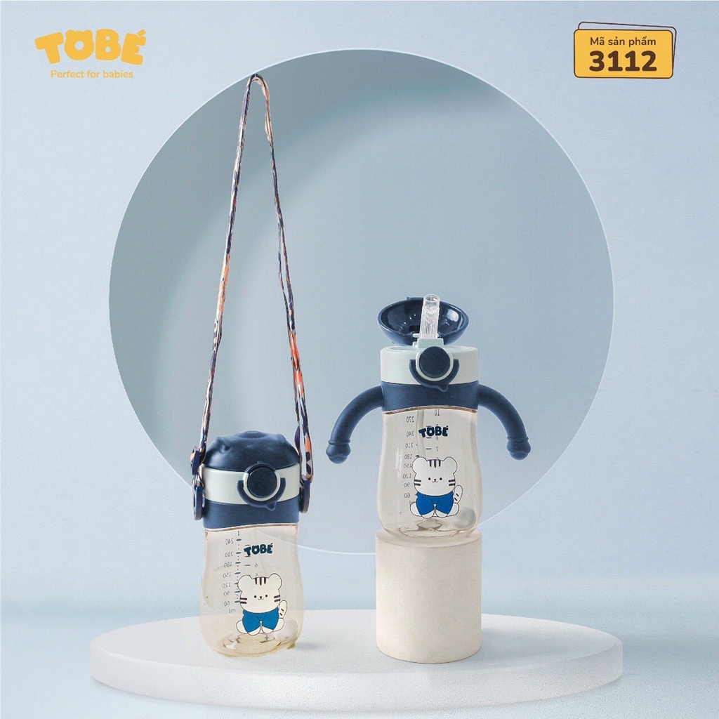 Bình uống nước tặng kèm 2 ống hút Momo có tay cầm và dây đeo 5 màu xinh xắn