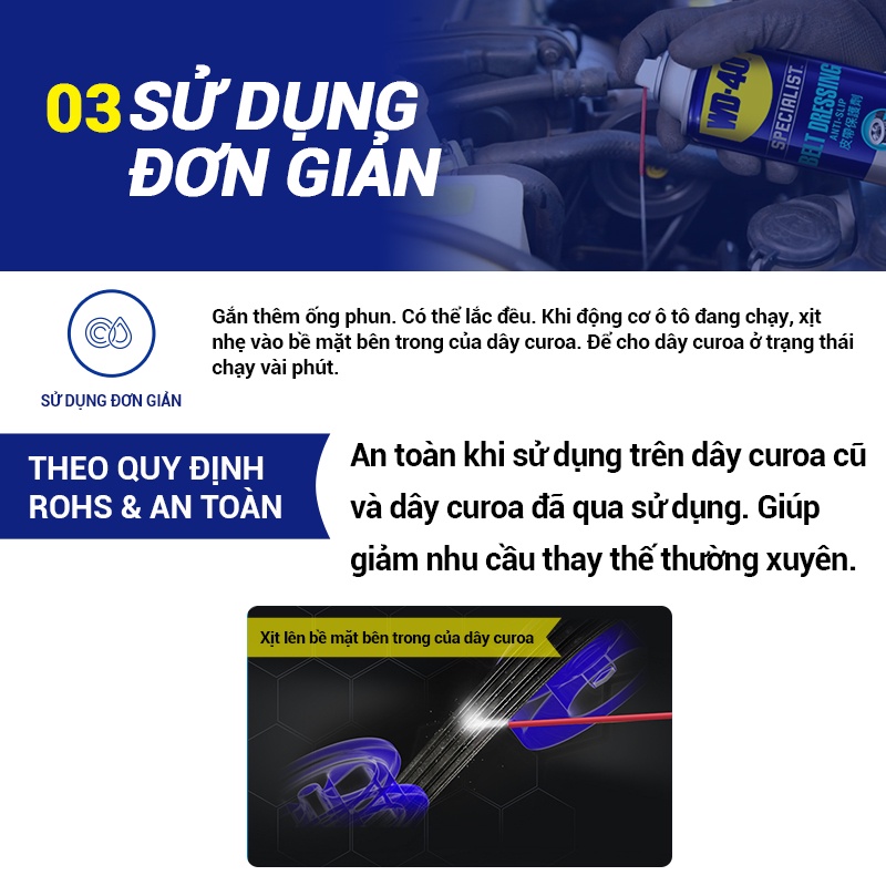 Chai Xịt Bảo Dưỡng Dây Curoa WD 40 Belt Dressing Chính Hãng Phục Hồi Dây Đai Cao Su Xe 360ml